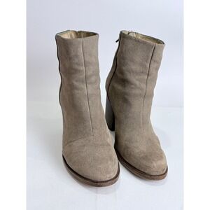 Rag & Bone Taupe Suede Ankle Booties Stacked Heel Modern Minimal Zipper 38